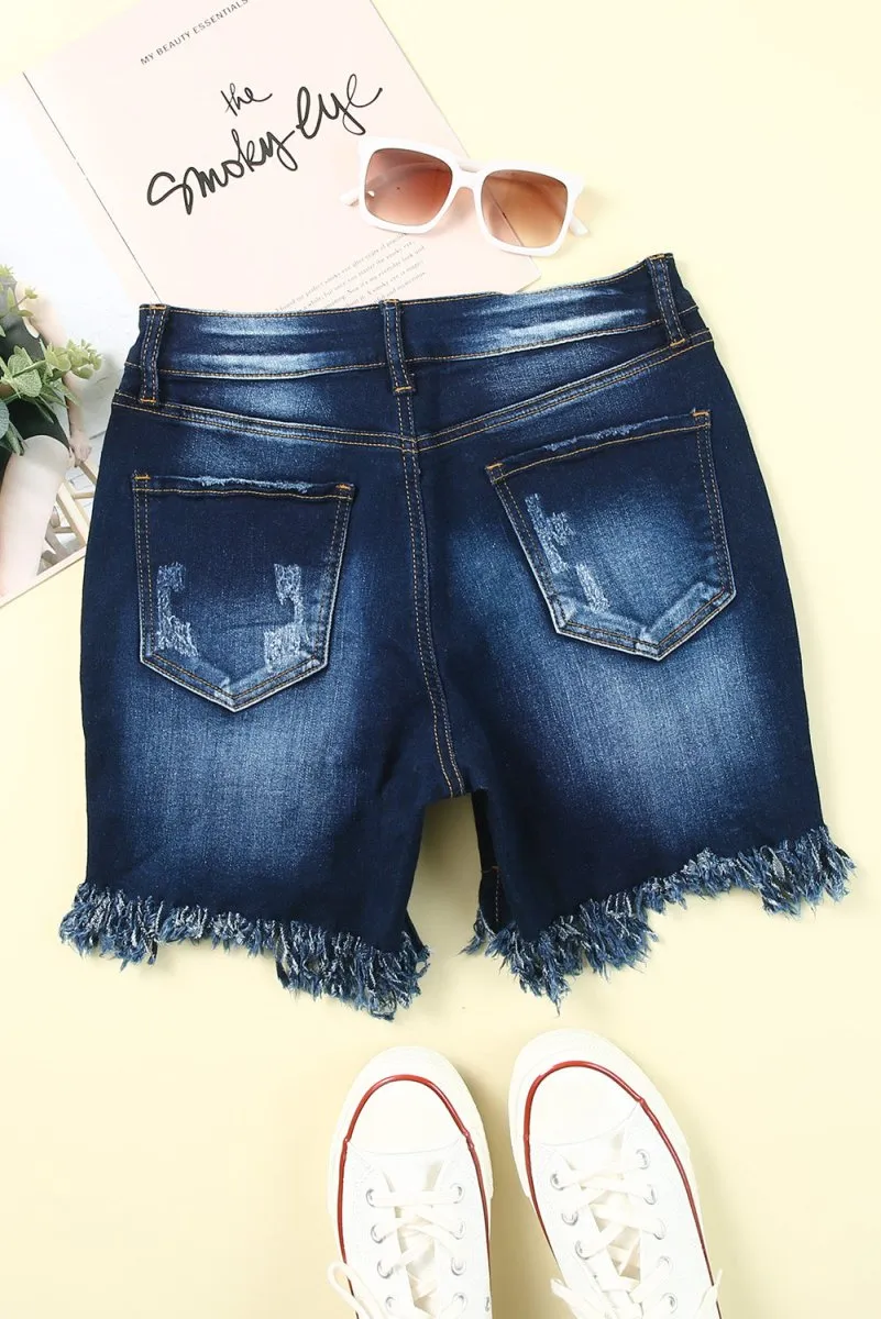 Dark Denim Distressed Skinny Shorts