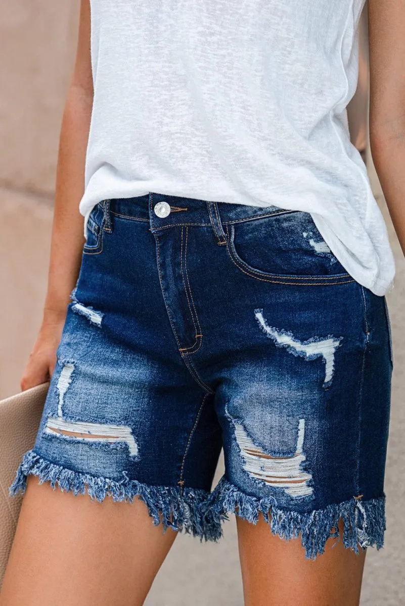 Dark Denim Distressed Skinny Shorts