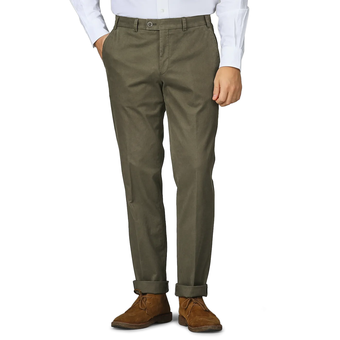 Dark Green Cotton Stretch Regular Fit Chinos