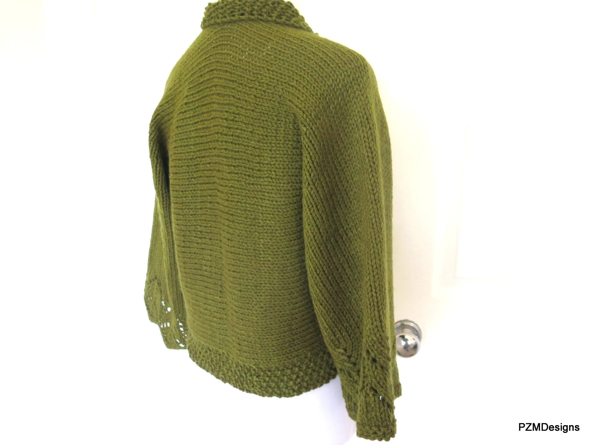 Dark Green Hand Knit Cardigan Sweater