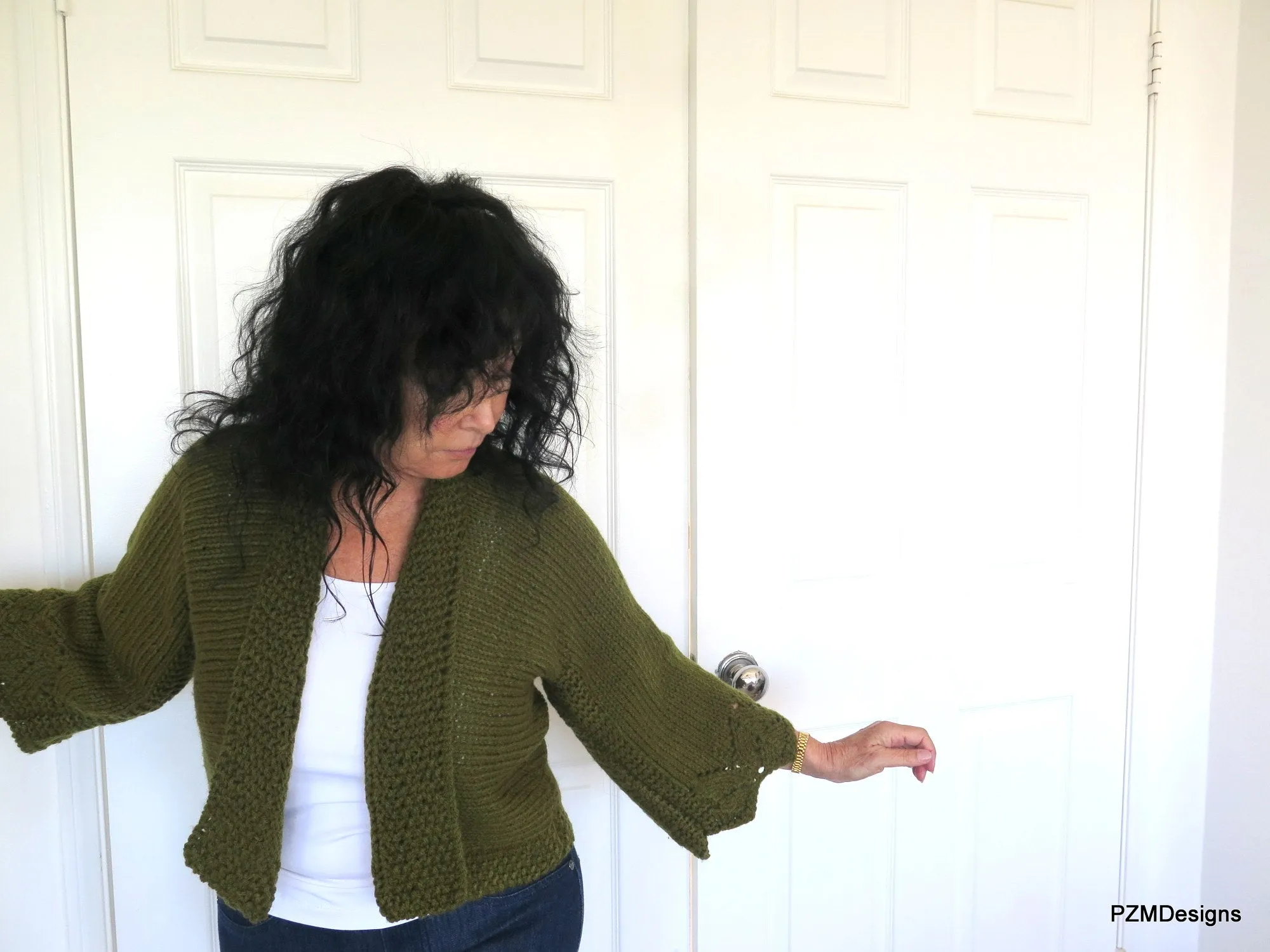 Dark Green Hand Knit Cardigan Sweater