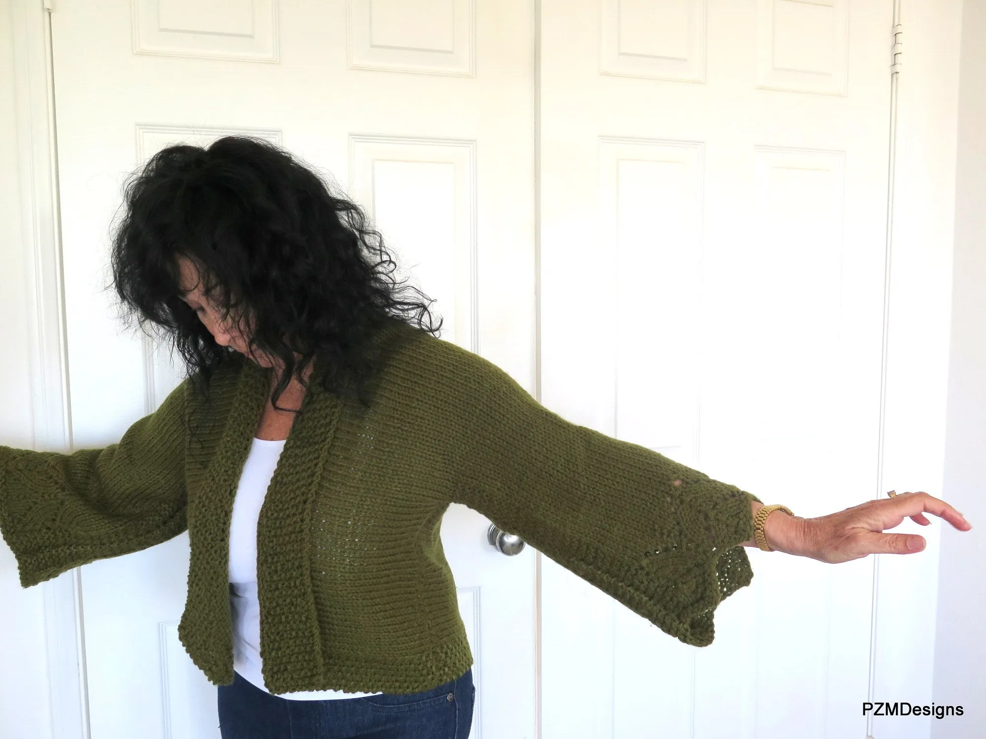 Dark Green Hand Knit Cardigan Sweater