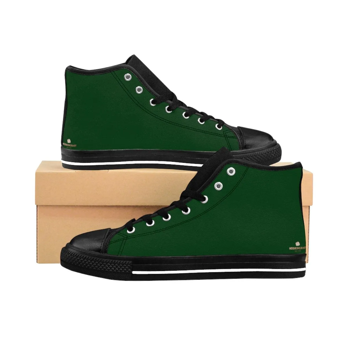 Dark Green Men's High Top Sneakers, Best Emerald Dark Green Solid Color Print Premium Quality Men's High-Top Sneakers