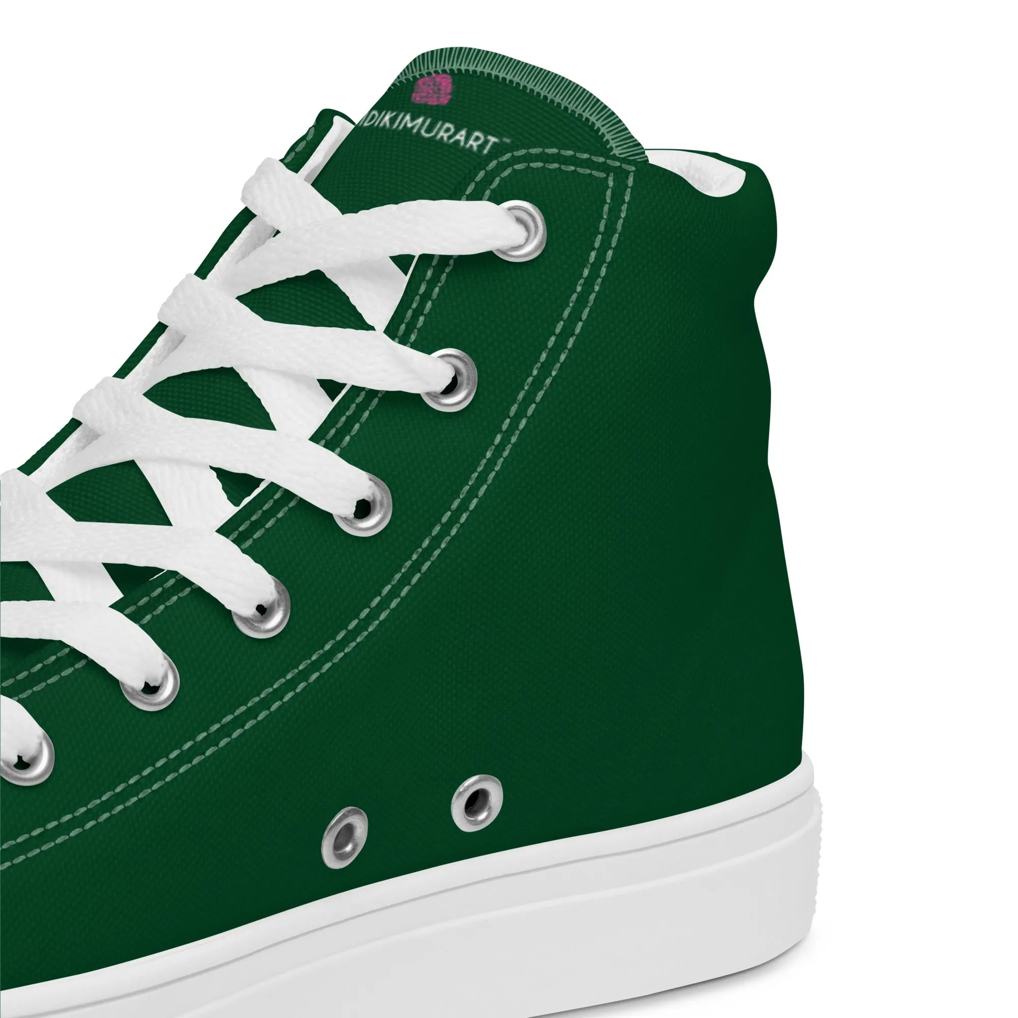 Dark Green Men's High Tops, Solid Color Men’s high top canvas shoes