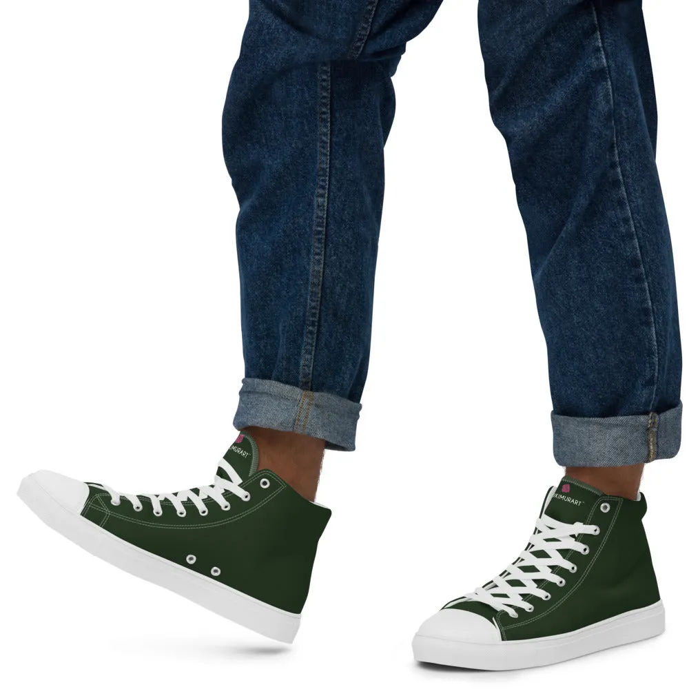 Dark Green Men's Sneakers, Premium Quality Modern Solid Color High Top Canvas Shoes For Men