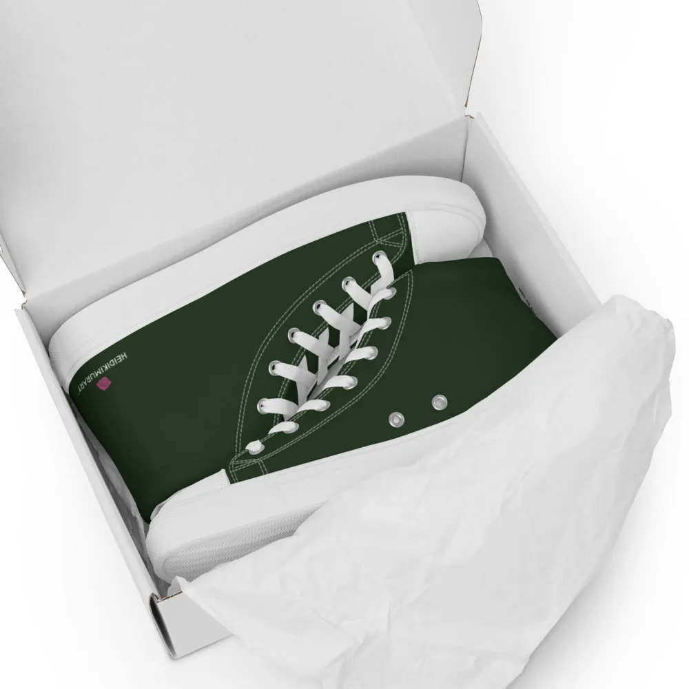 Dark Green Men's Sneakers, Premium Quality Modern Solid Color High Top Canvas Shoes For Men