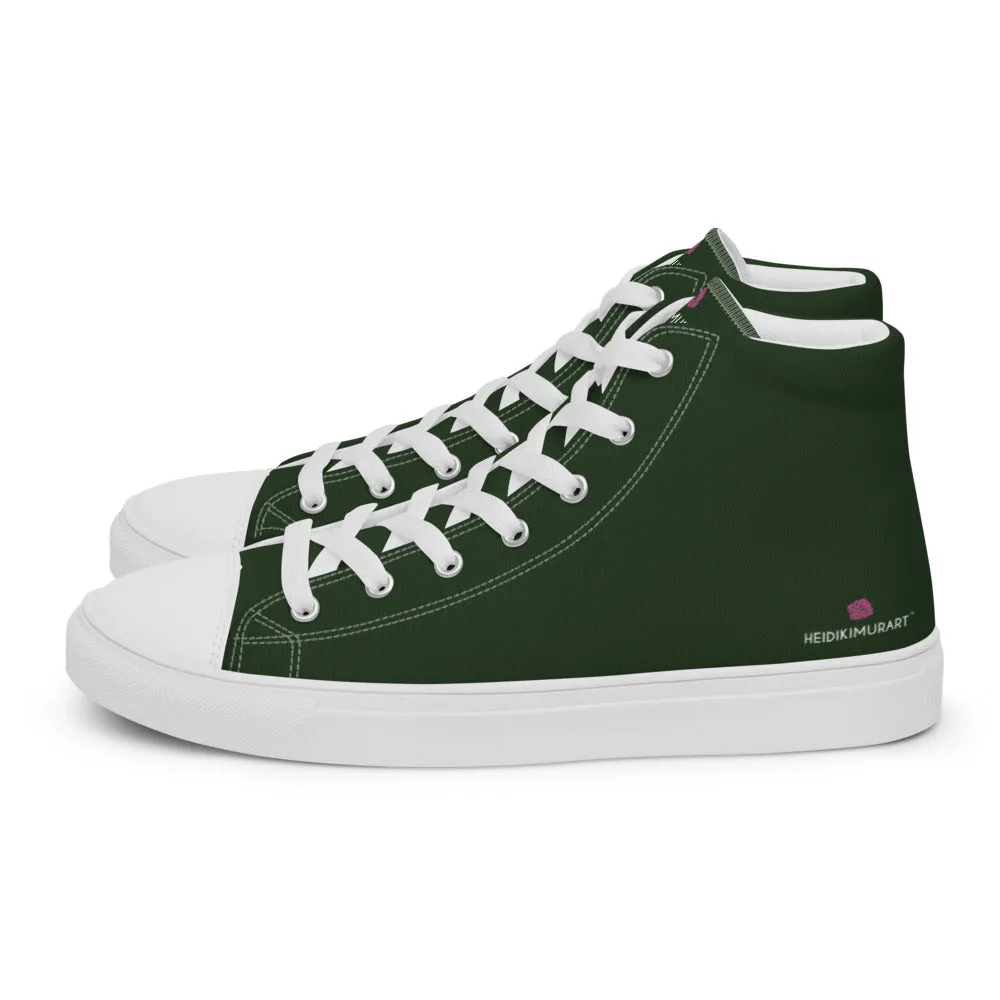 Dark Green Men's Sneakers, Premium Quality Modern Solid Color High Top Canvas Shoes For Men