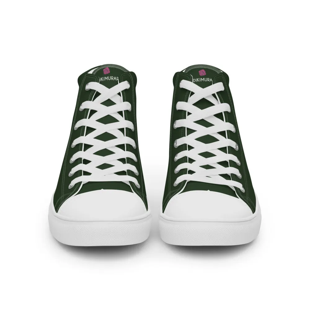 Dark Green Men's Sneakers, Premium Quality Modern Solid Color High Top Canvas Shoes For Men