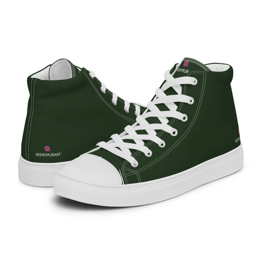 Dark Green Men's Sneakers, Premium Quality Modern Solid Color High Top Canvas Shoes For Men