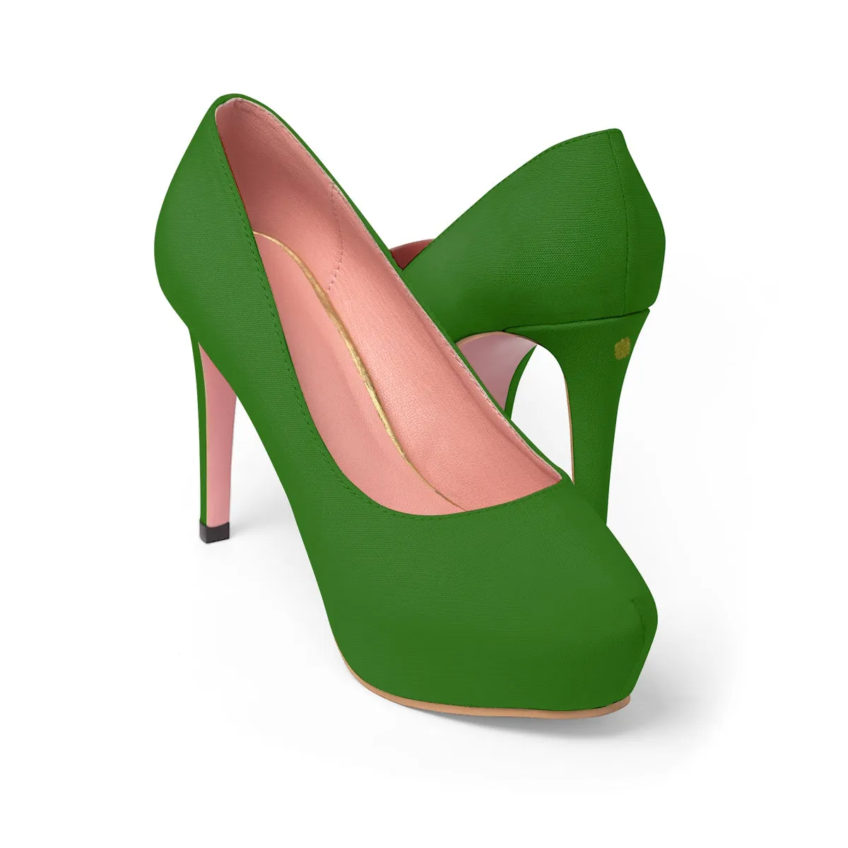 Dark Green Solid Color Print Luxury Premium Women's Platform Heels (US Size: 5-11)