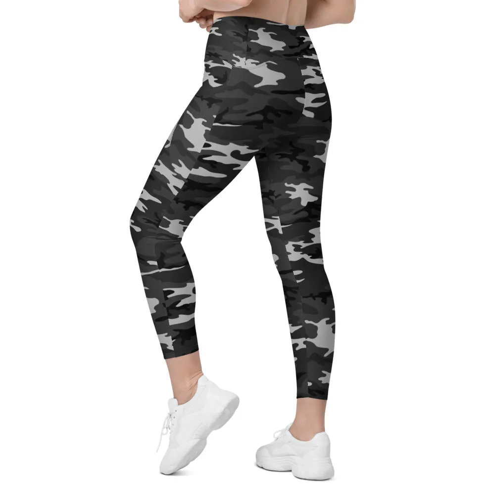 Dark Grey Camo Leggings with Pockets