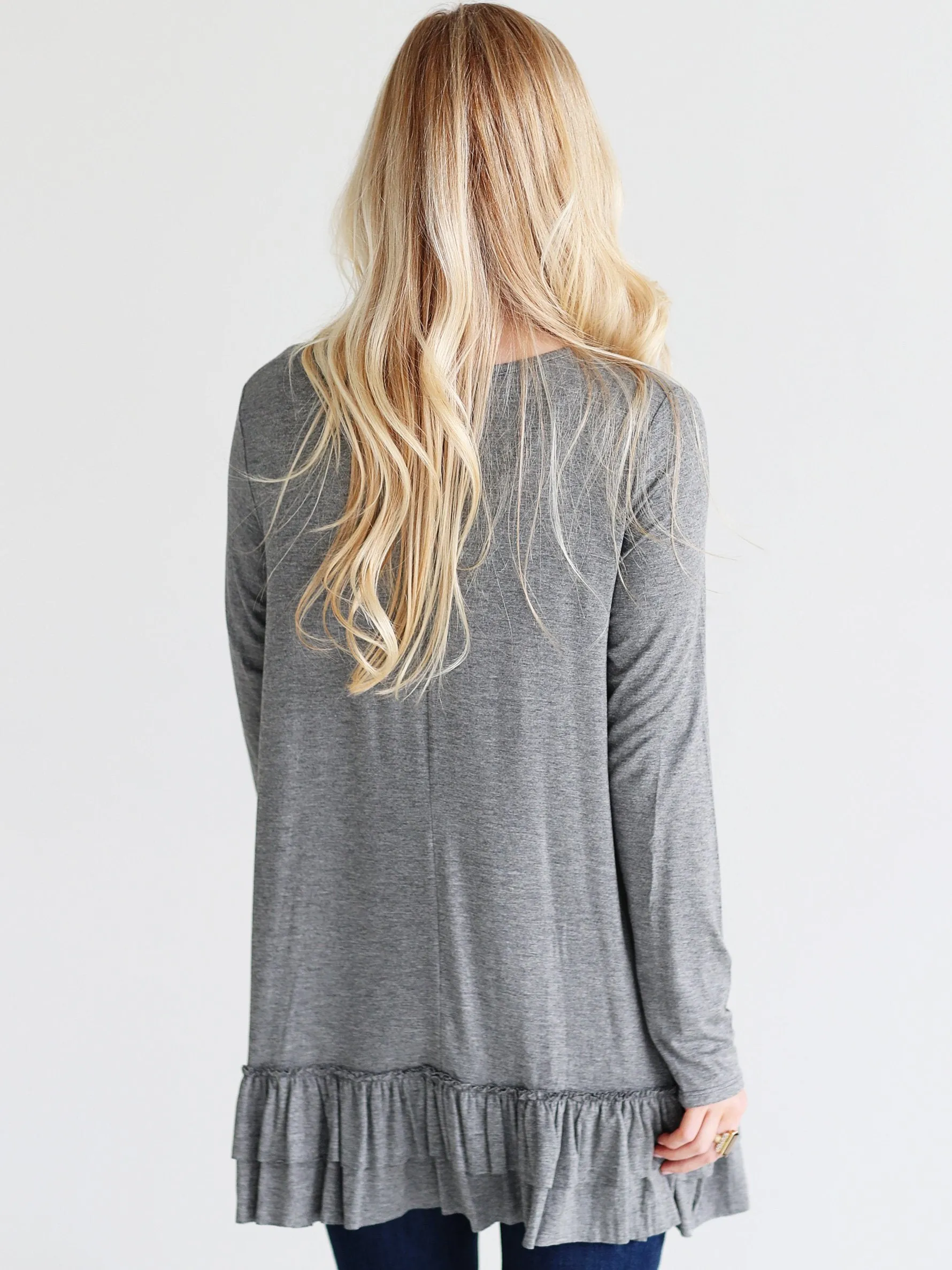 Dark Heather Gray DLMN Double Ruffle Tunic