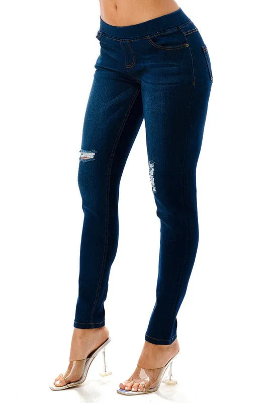 Dark Knee Distressed Denim Jeggings