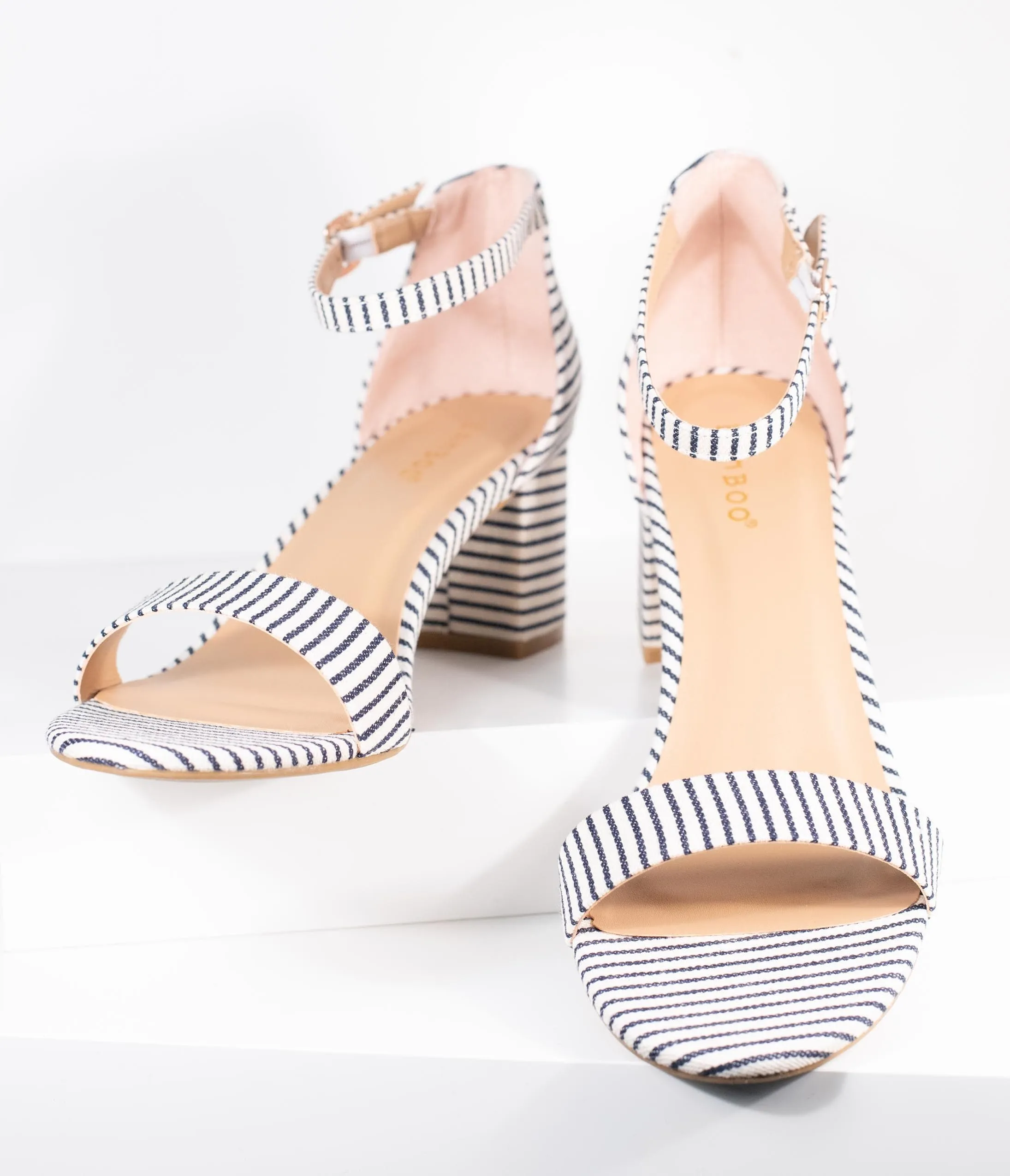 Dark Navy & White Stripe Textile Heel Sandals