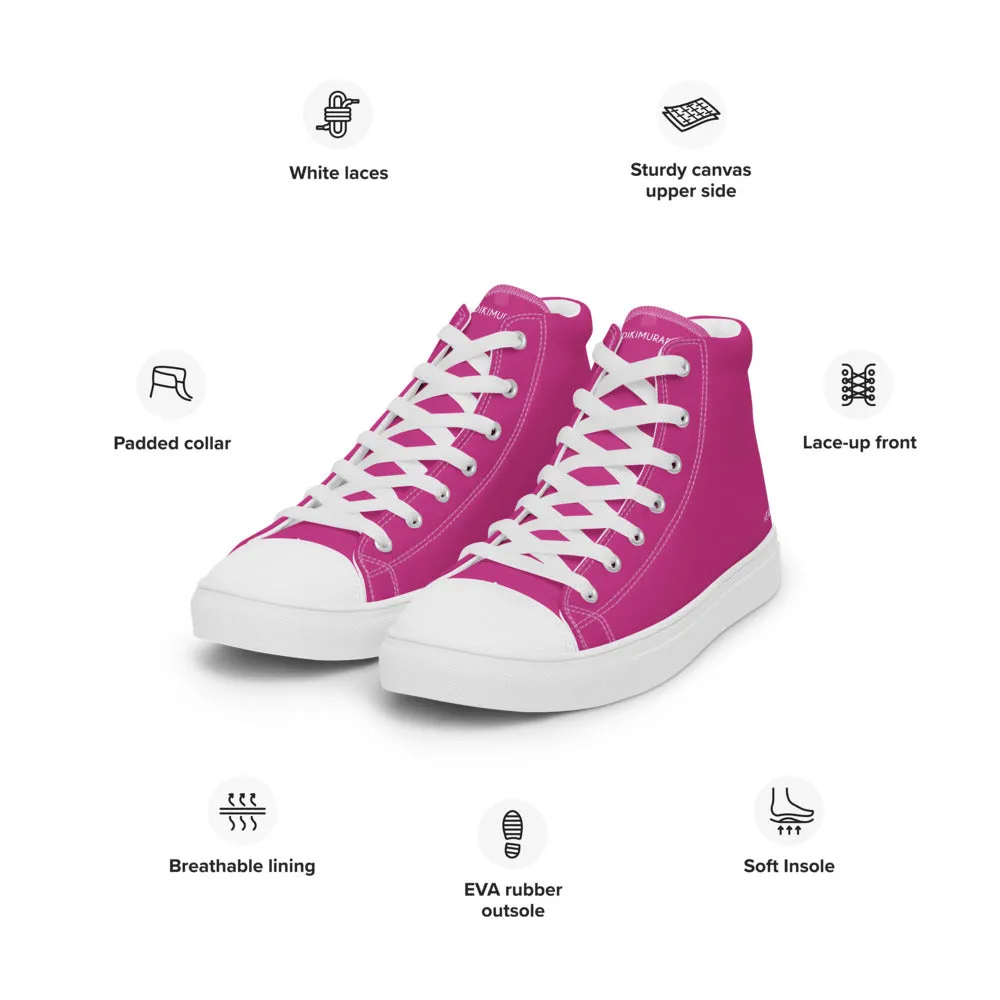 Dark Pink Men's High Tops, Solid Hot Pink Color Men’s High Top Canvas Sneaker Shoes (US Size: 5-13)