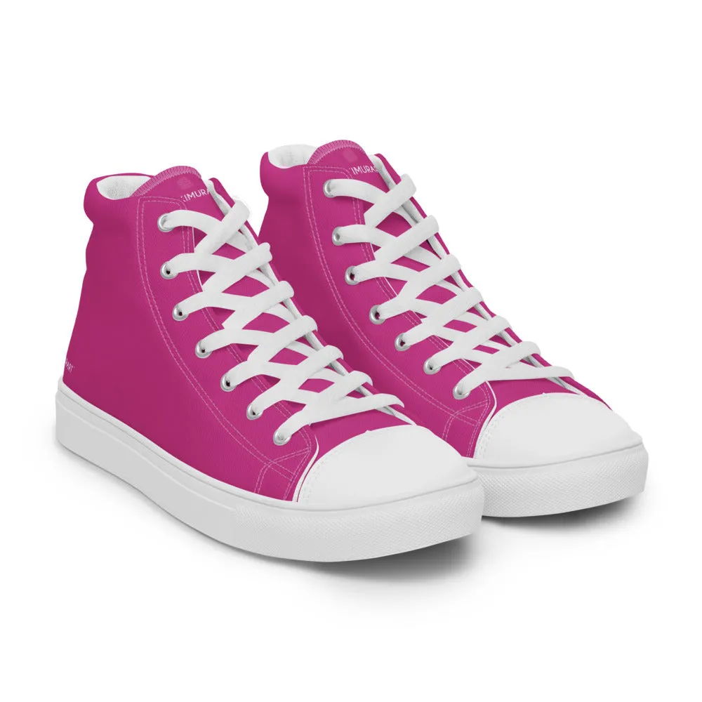 Dark Pink Men's High Tops, Solid Hot Pink Color Men’s High Top Canvas Sneaker Shoes (US Size: 5-13)