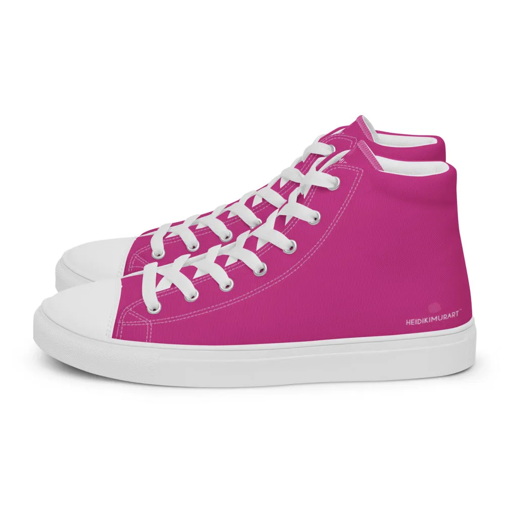 Dark Pink Men's High Tops, Solid Hot Pink Color Men’s High Top Canvas Sneaker Shoes (US Size: 5-13)