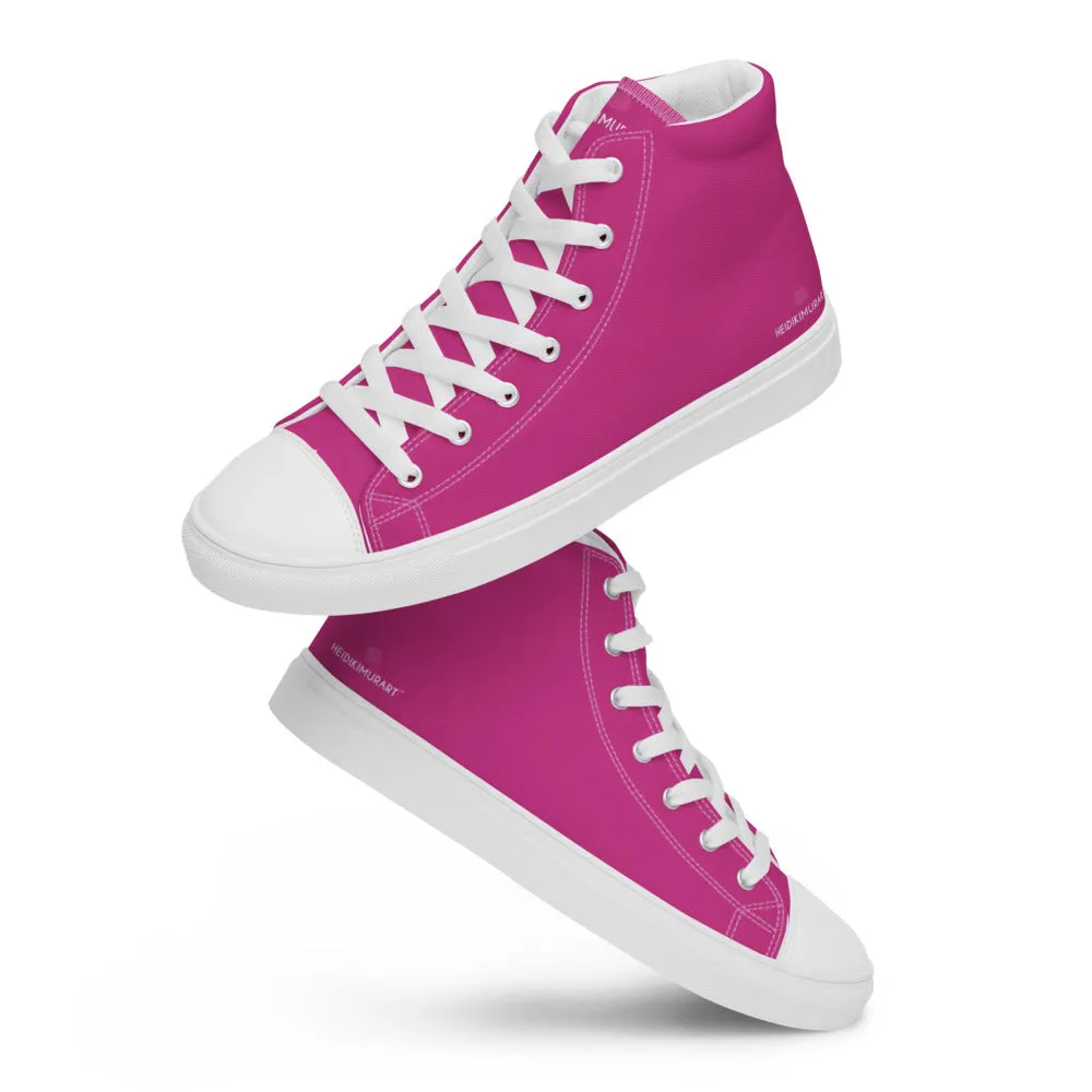 Dark Pink Men's High Tops, Solid Hot Pink Color Men’s High Top Canvas Sneaker Shoes (US Size: 5-13)