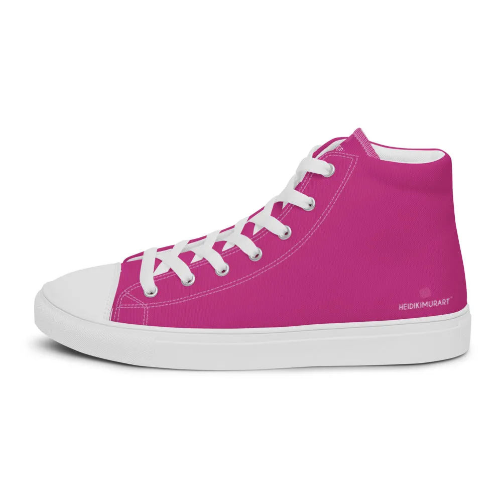 Dark Pink Men's High Tops, Solid Hot Pink Color Men’s High Top Canvas Sneaker Shoes (US Size: 5-13)