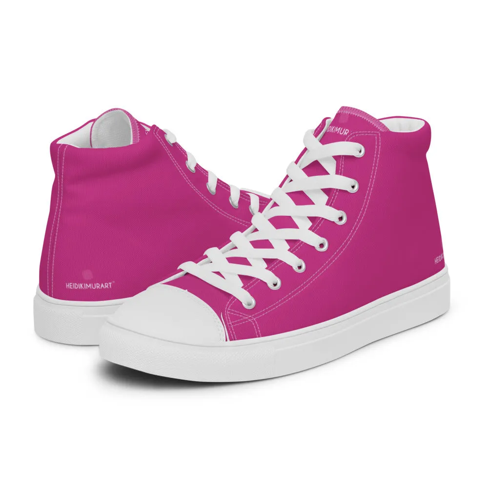 Dark Pink Men's High Tops, Solid Hot Pink Color Men’s High Top Canvas Sneaker Shoes (US Size: 5-13)