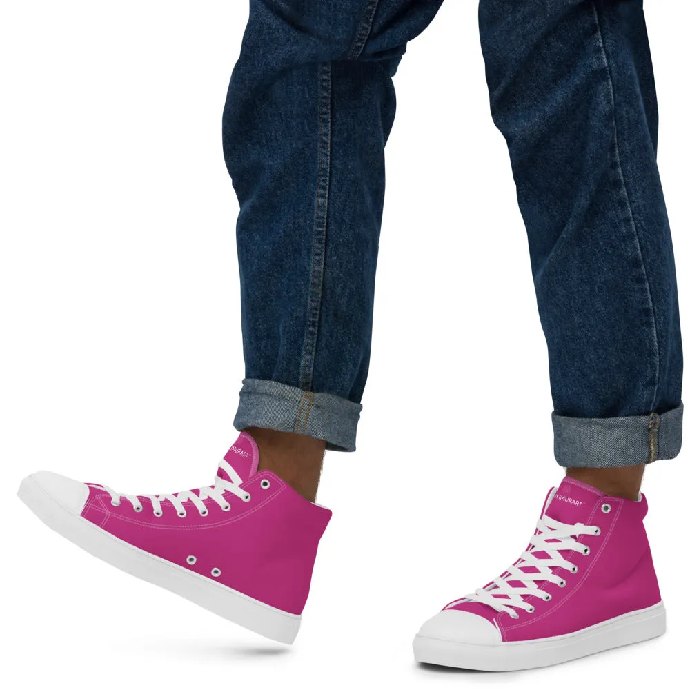 Dark Pink Men's High Tops, Solid Hot Pink Color Men’s High Top Canvas Sneaker Shoes (US Size: 5-13)