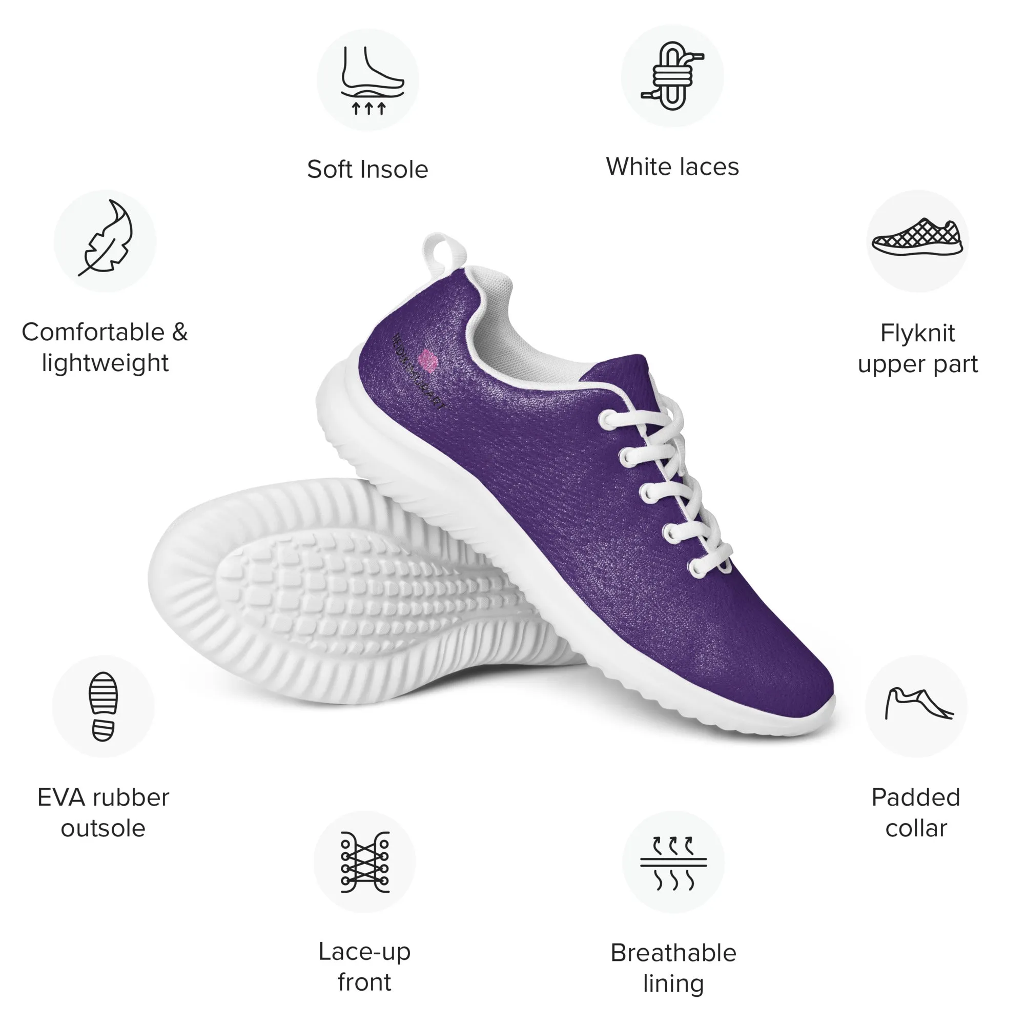 Dark Purple Color Men's Sneakers, Solid Color Modern Breathable Lightweight Men’s Athletic Shoes (US Size: 5-13)