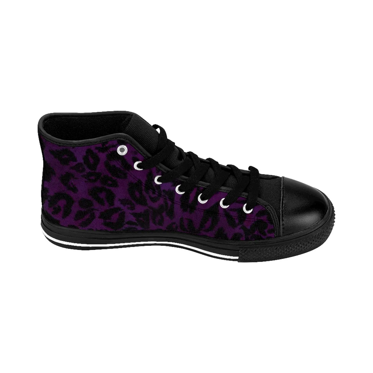 Dark Purple Leopard Sneakers, Animal Print Premium High-top Fashion Running Shoes For Men  (US Size: 6-14)