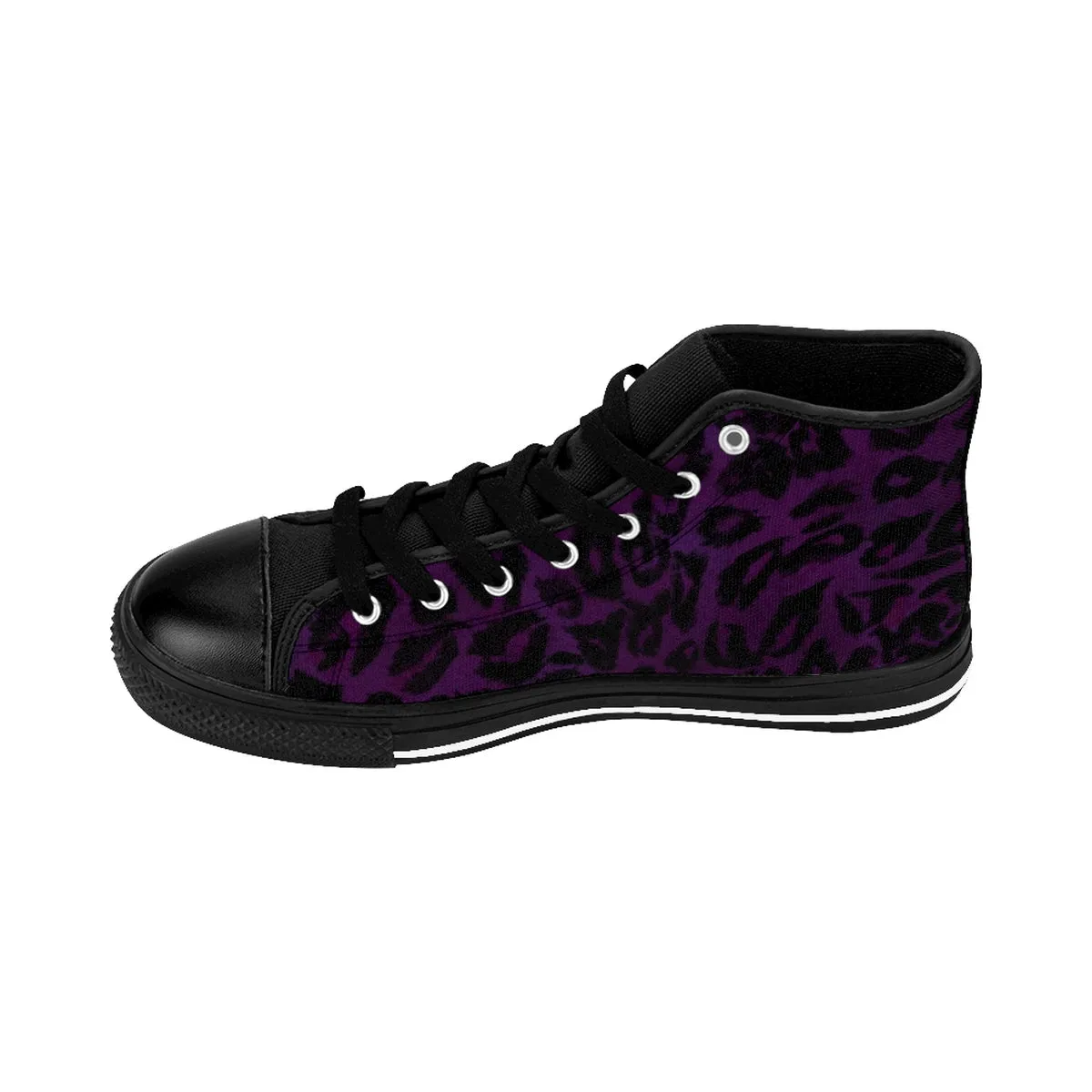 Dark Purple Leopard Sneakers, Animal Print Premium High-top Fashion Running Shoes For Men  (US Size: 6-14)