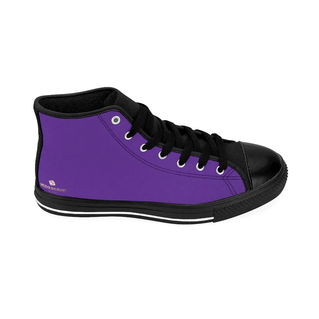 Dark Purple Men's High-top Sneakers, Solid Color Minimalist Designer Tennis Running Shoes