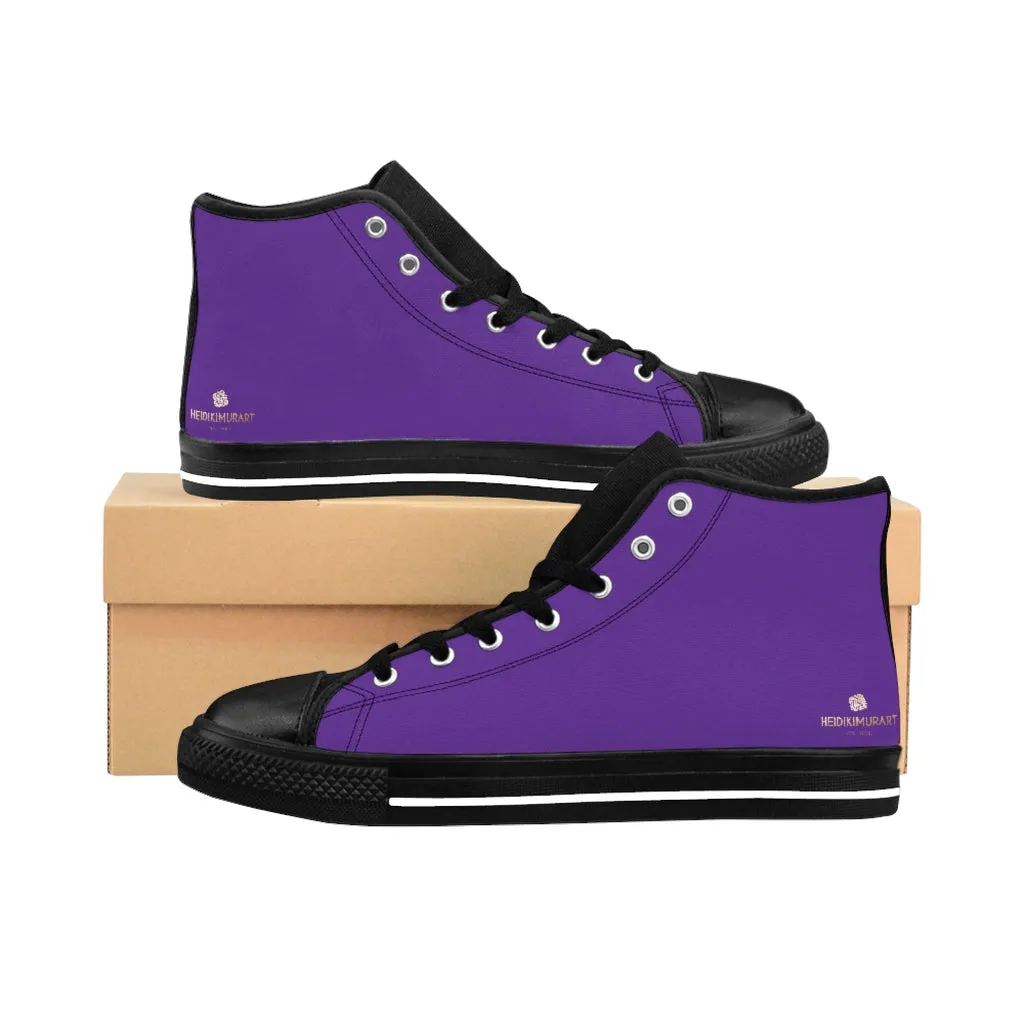 Dark Purple Men's High-top Sneakers, Solid Color Minimalist Designer Tennis Running Shoes