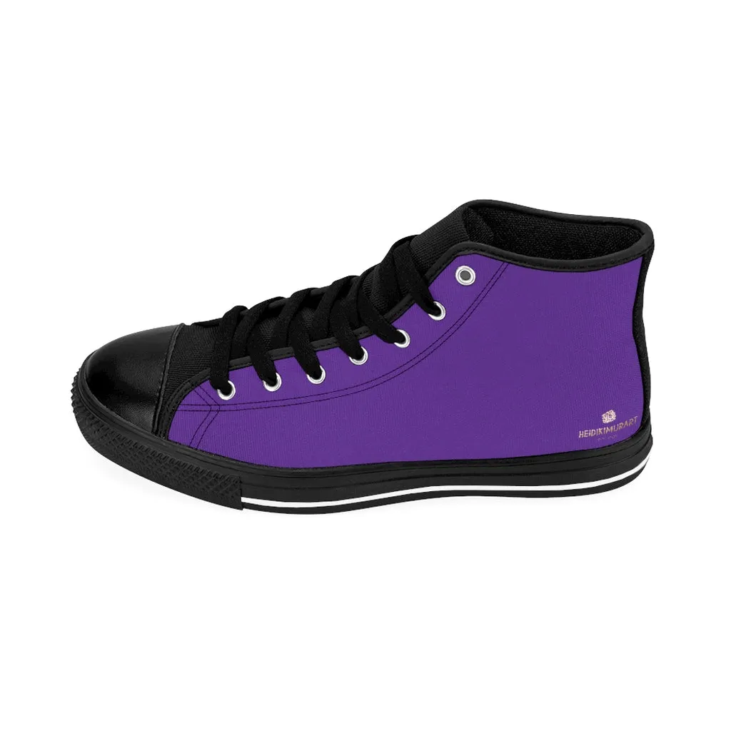 Dark Purple Men's High-top Sneakers, Solid Color Minimalist Designer Tennis Running Shoes