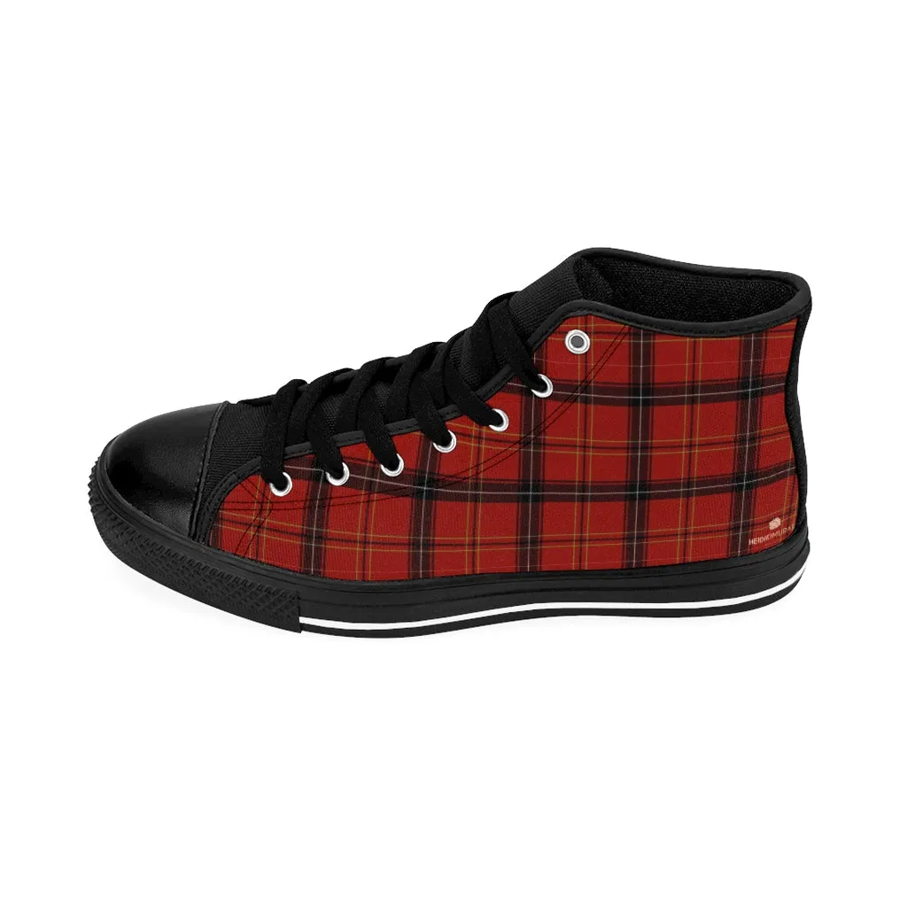 Dark Red Plaid Women's Sneakers, Tartan Print Designer High-top Sneakers Tennis Shoes