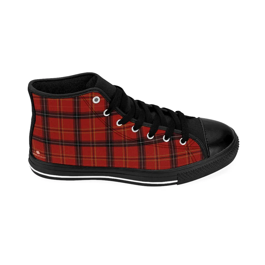 Dark Red Plaid Women's Sneakers, Tartan Print Designer High-top Sneakers Tennis Shoes