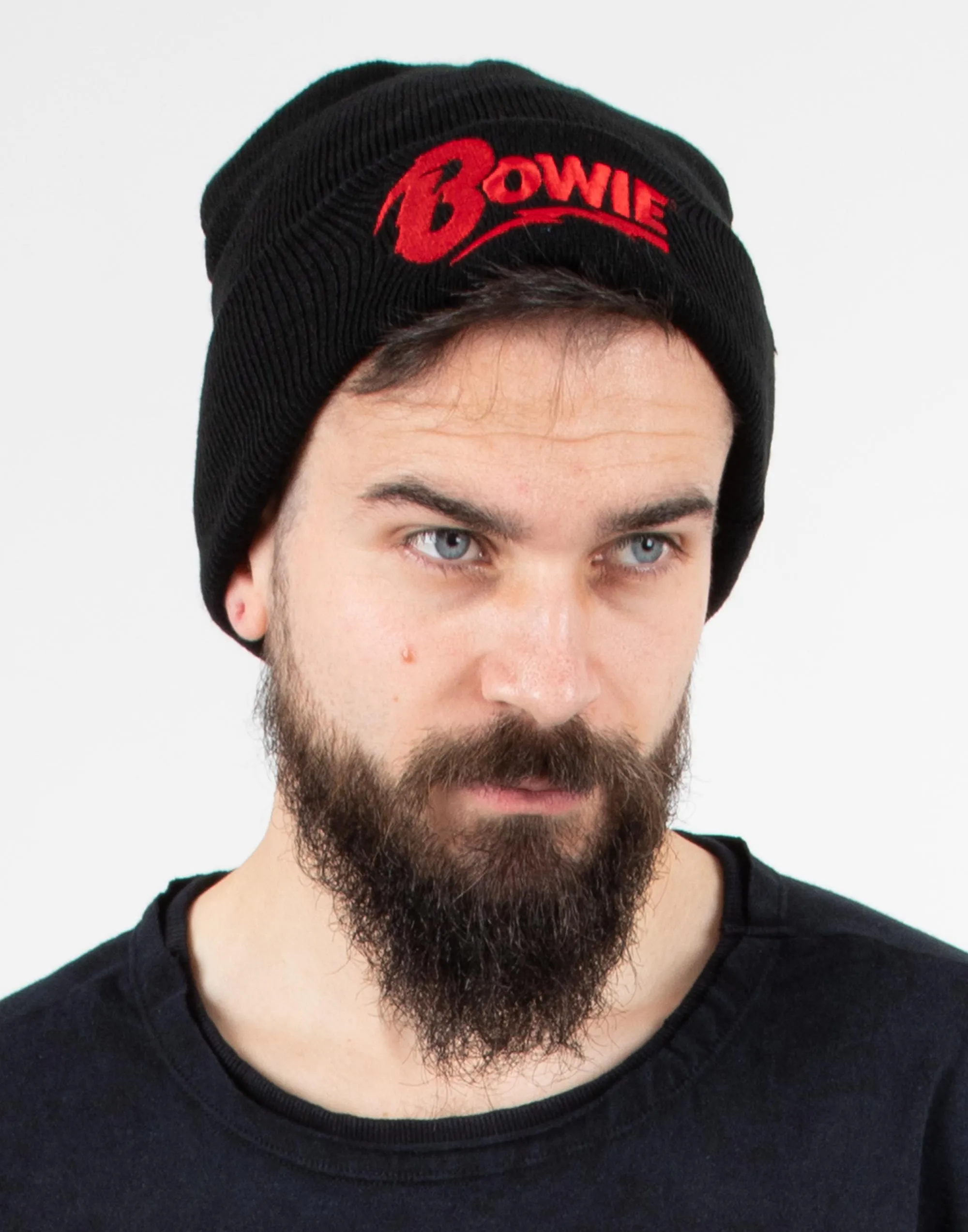 David Bowie Red Logo Band Beanie Black