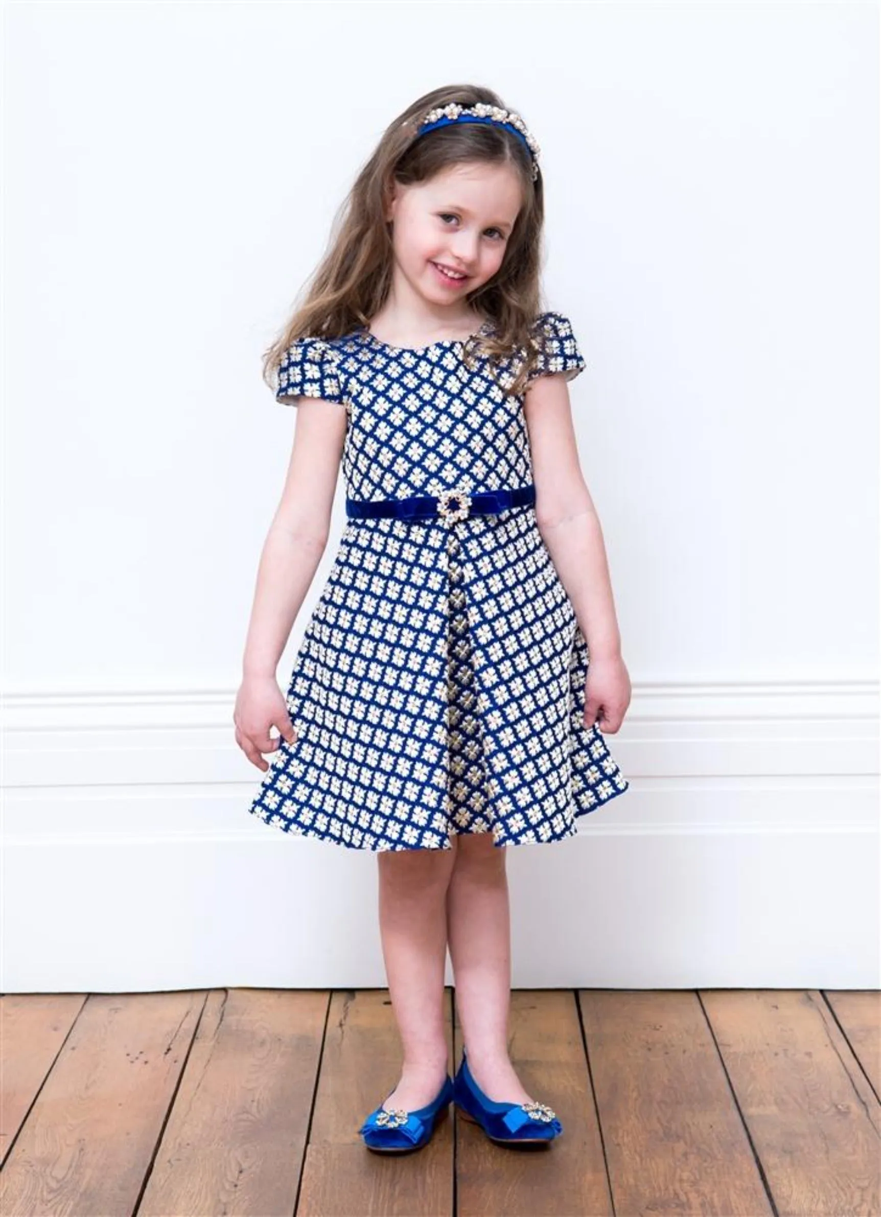 David Charles London Girls Royal Blue & Gold Dress