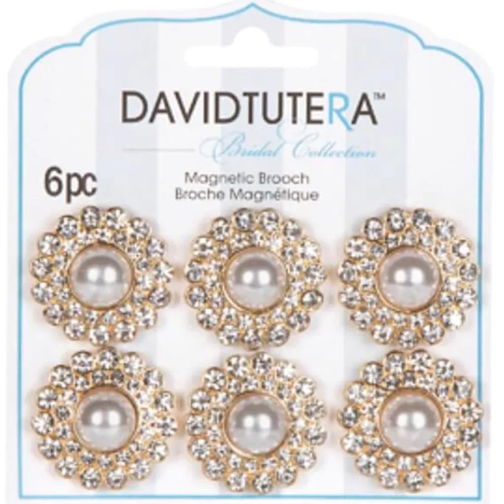 David Tutera Illusion Gold and Rhinestone Pearl Magnet Brooches 6 pieces