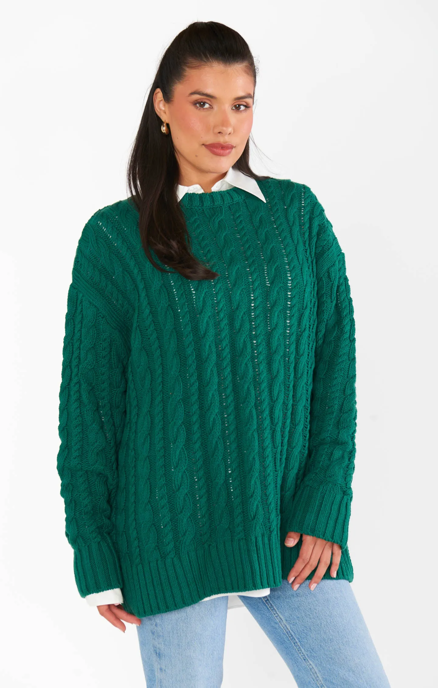 Day to Day Tunic Sweater ~ Emerald Cable Knit