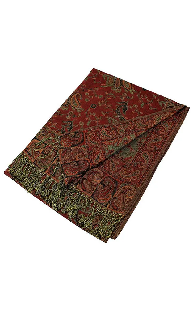 DB023-16 Dark Red Paisley Print Pashmina Scarf