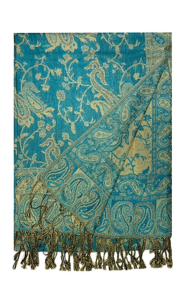 DB023-20 Light Turquoise Paisley Print Pashmina Scarf