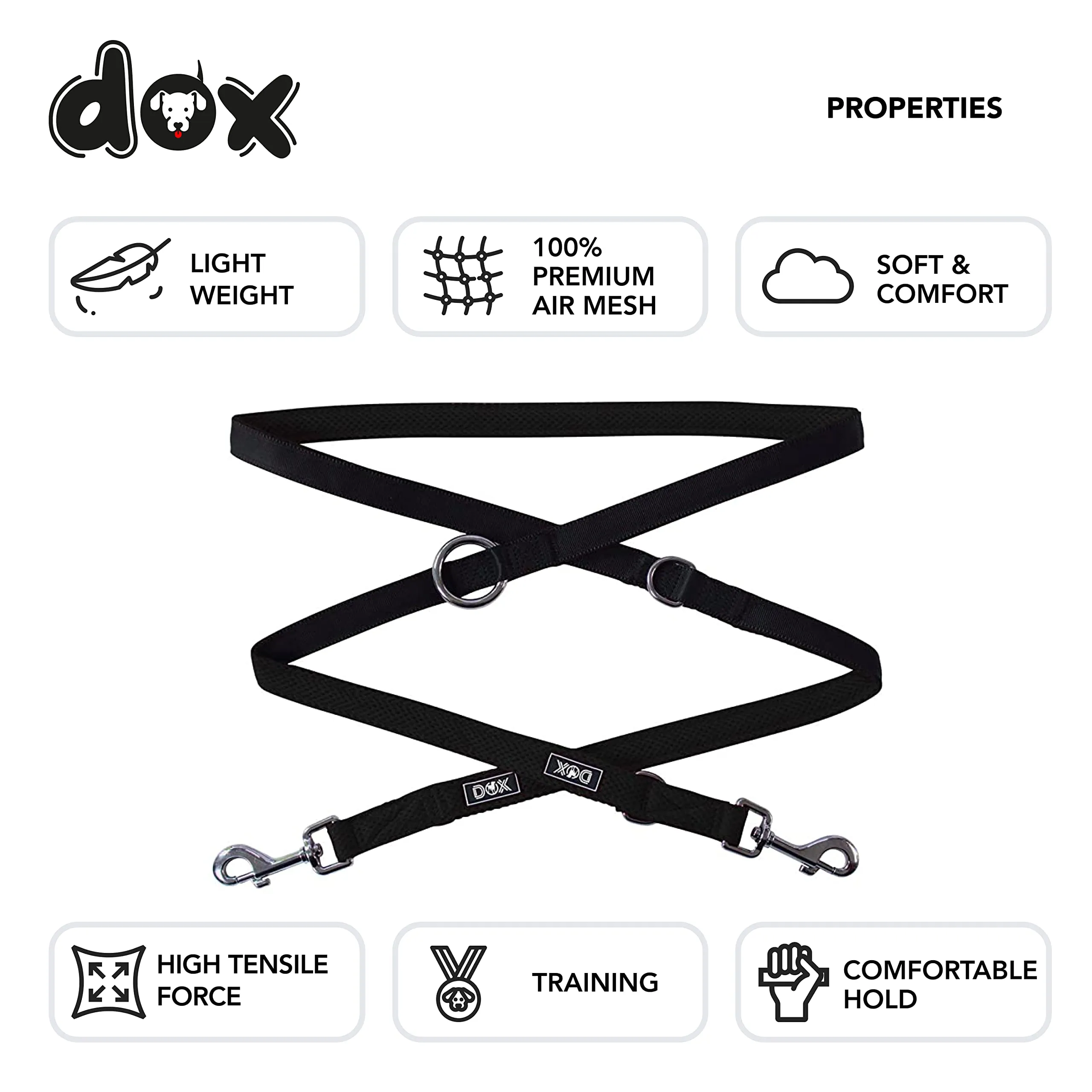 DDOXX Dog Leash Air Mesh, Adjustable 3 Length, 6.6 ft | Many Colors & Sizes | for Small