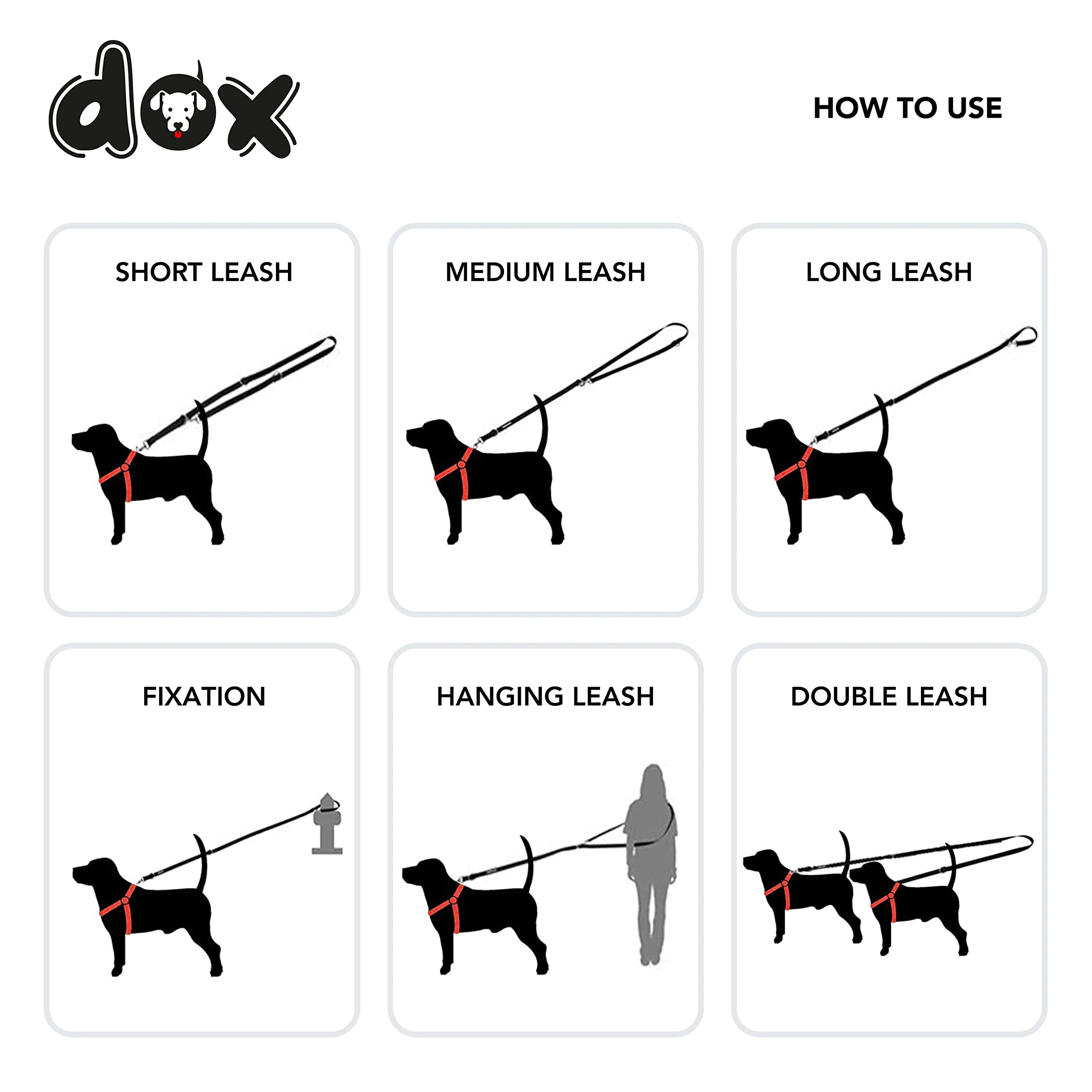 DDOXX Dog Leash Air Mesh, Adjustable 3 Length, 6.6 ft | Many Colors & Sizes | for Small