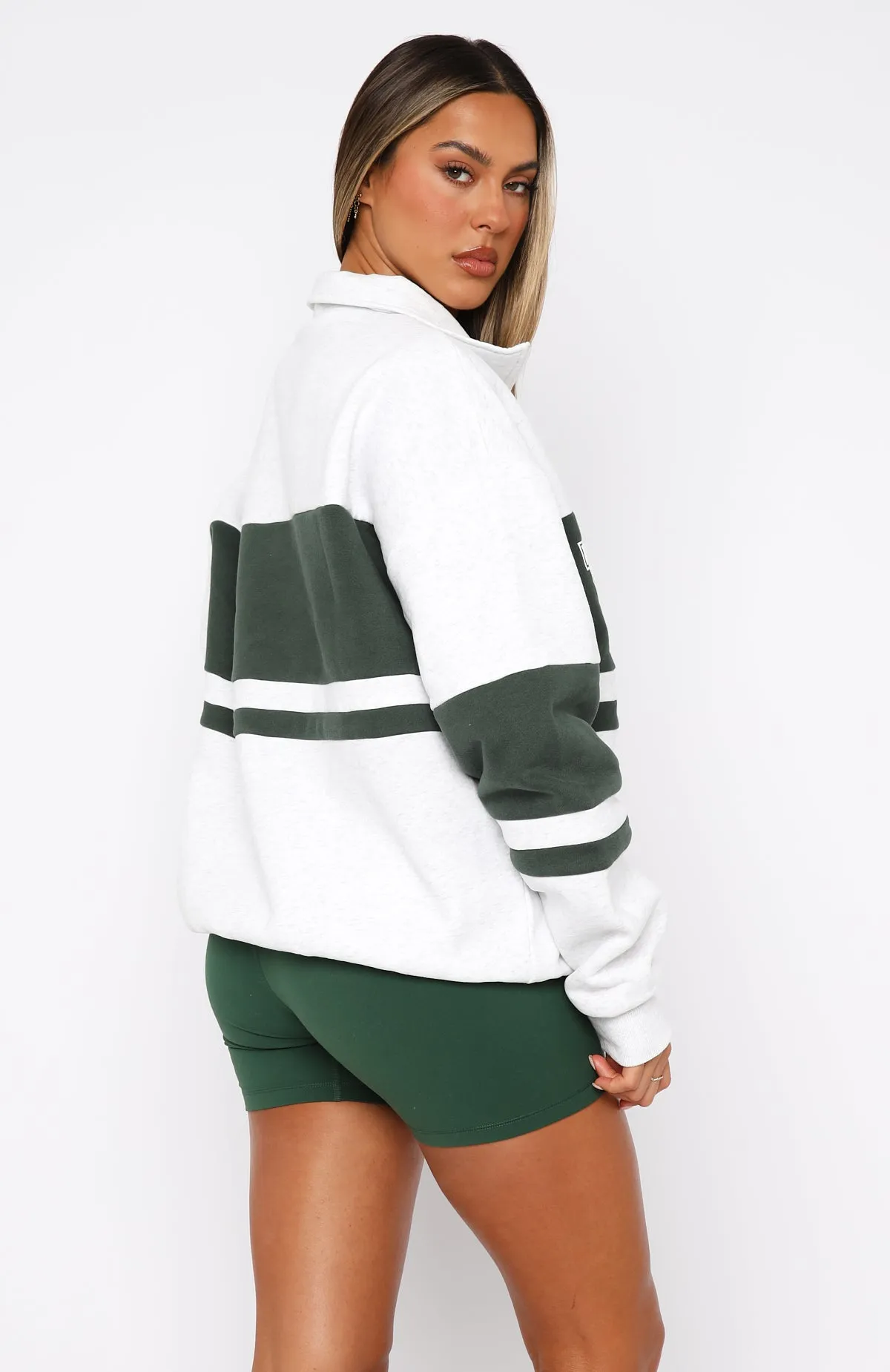 Decade Classics Varsity Zip Front Sweater Grey Marle/Dark Green