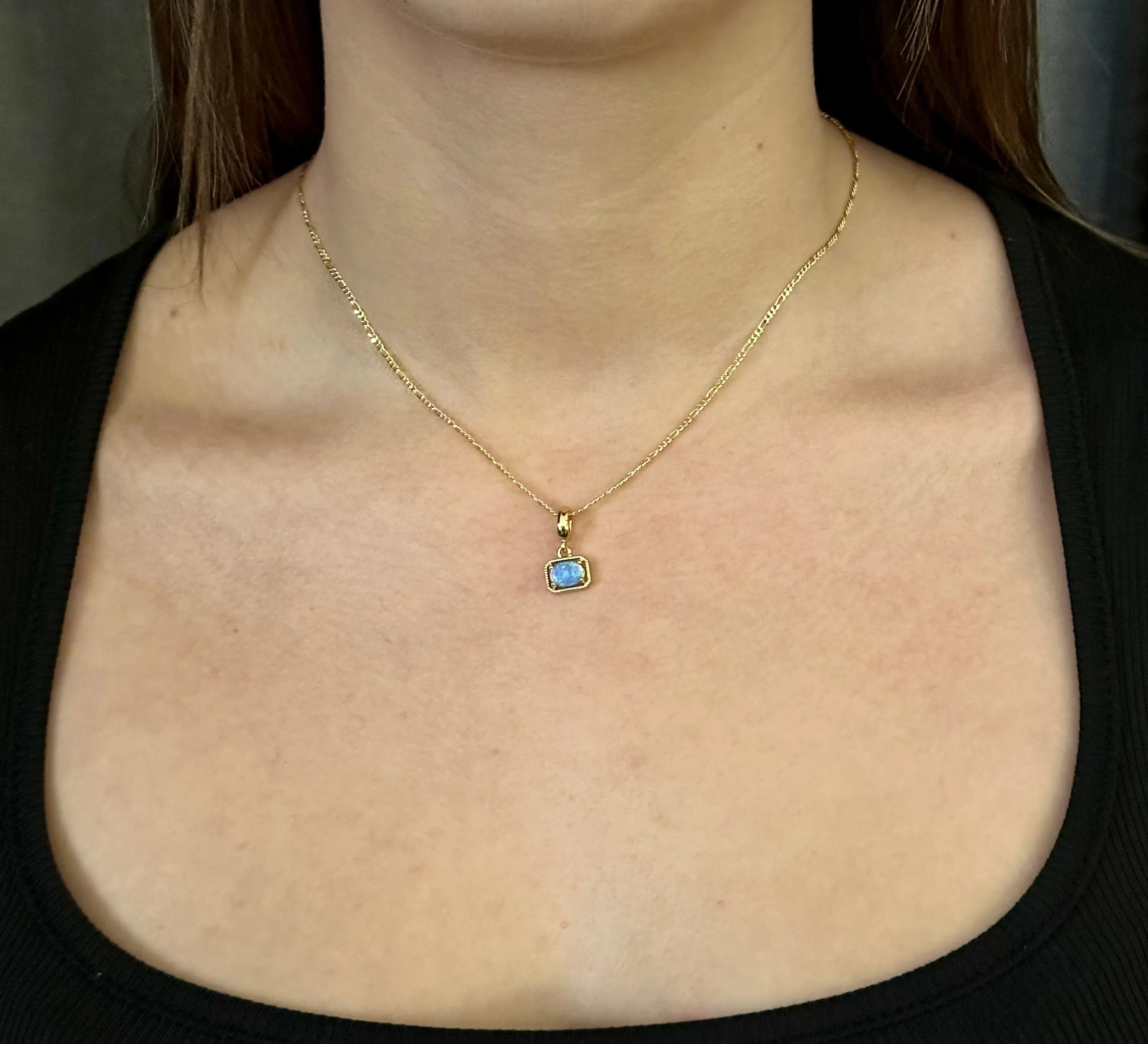 Deco Framed Blue Opal Necklace