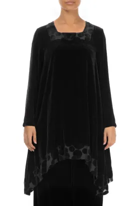 Decorated Devoré Bubbles Black Silk Velvet Tunic