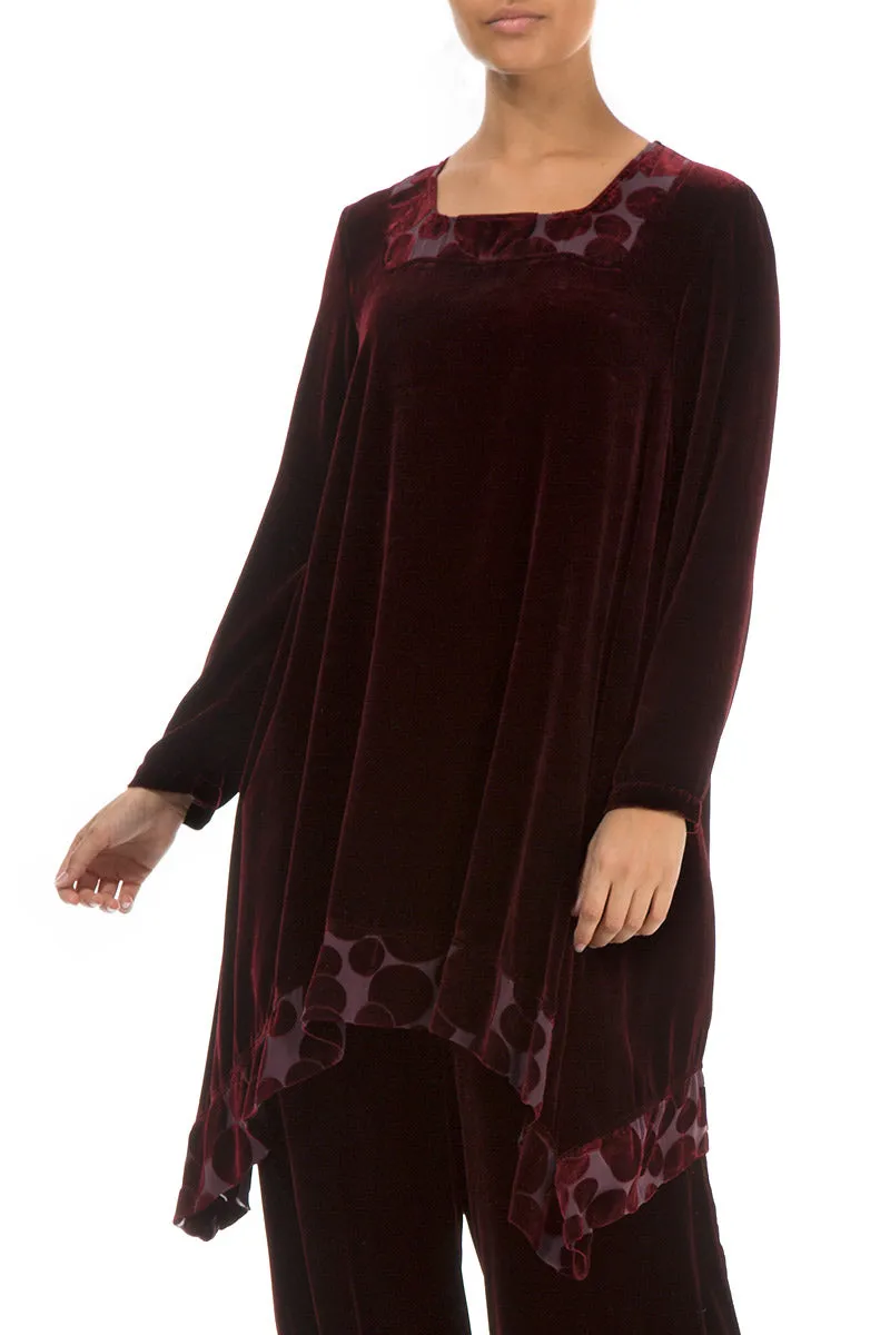 Decorated  Devoré Bubbles Burgundy Silk Velvet Tunic