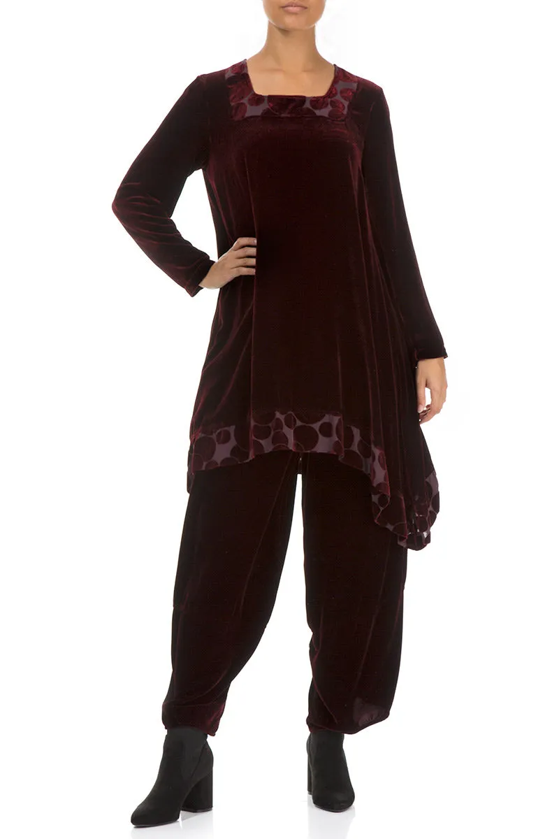 Decorated  Devoré Bubbles Burgundy Silk Velvet Tunic