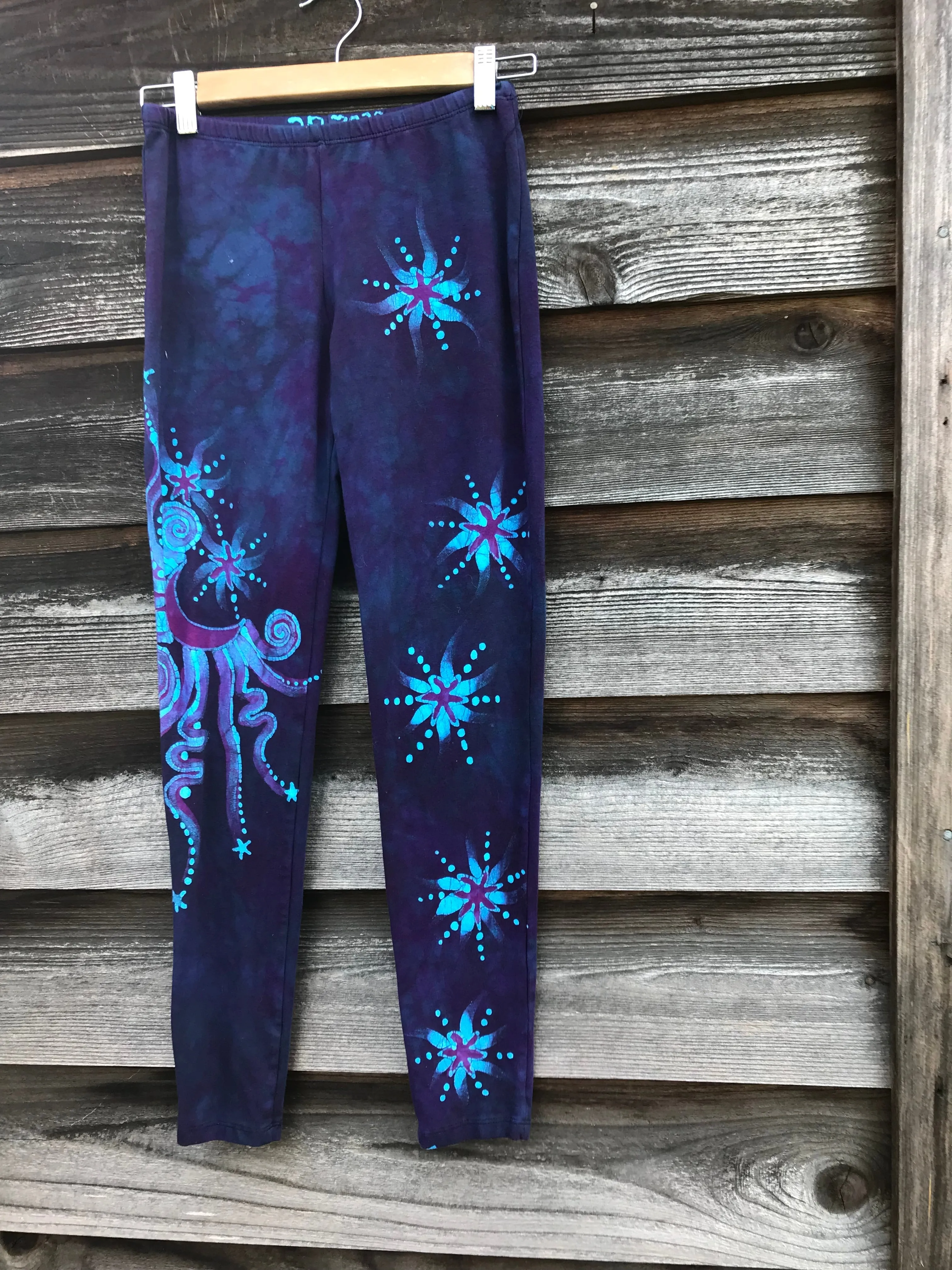 Deep Purple and Turquoise Moon & Star Batik Leggings - Size XS