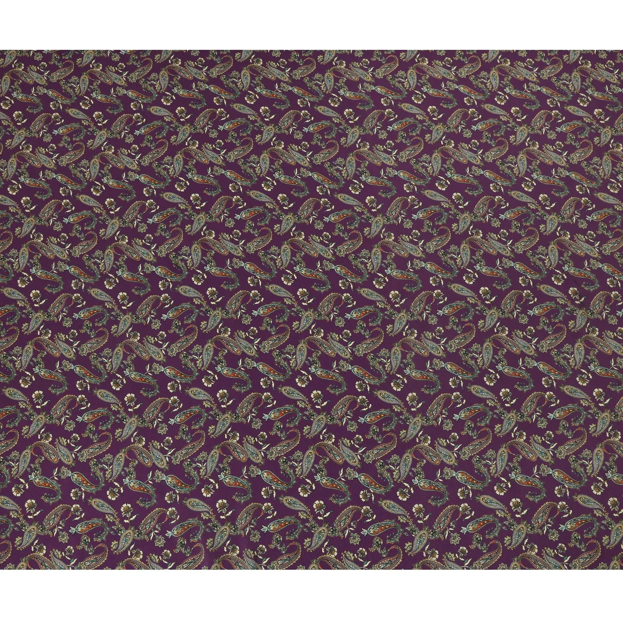 Deep Purple Viscose Fabric with Paisley and Floral Digital Print, 110 cm Width-D20621