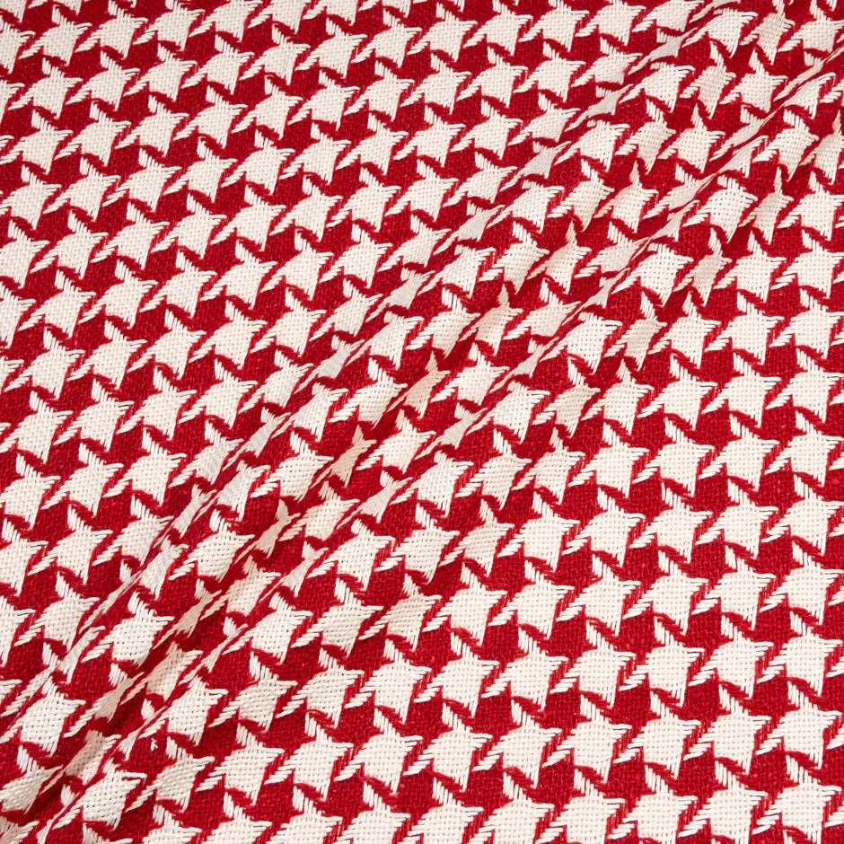 Deep Red & Cream Houndstooth Wool/Cotton Blend Bouclé