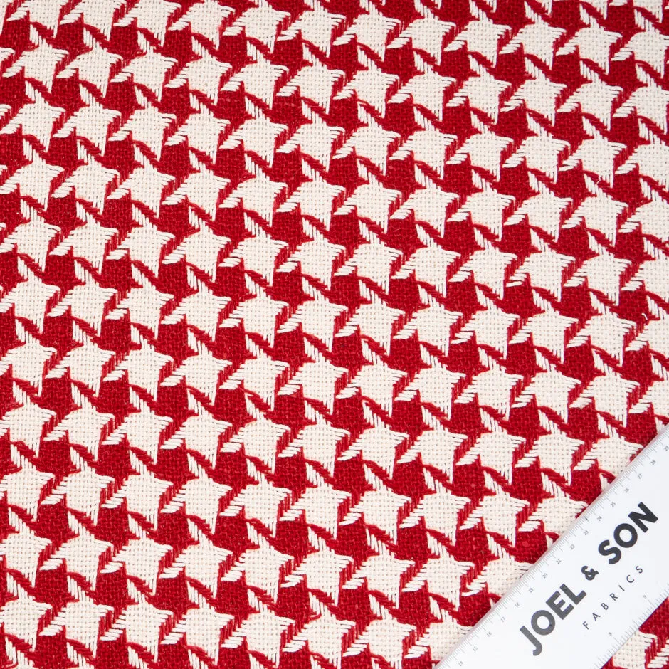 Deep Red & Cream Houndstooth Wool/Cotton Blend Bouclé